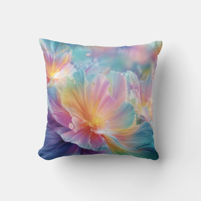 Abstract cosmic floral explosion in pastel cushion (Front)