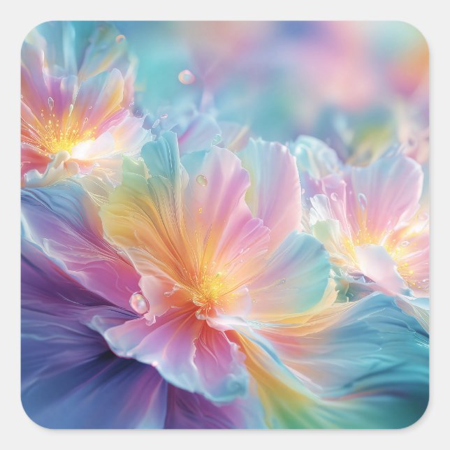 Abstract cosmic floral explosion in pastel square sticker (Front)