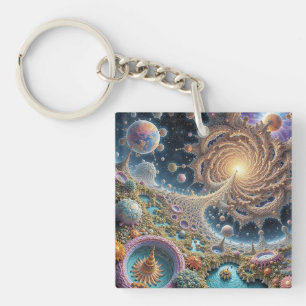 Abstract cosmic harmony with mandala energy key ring