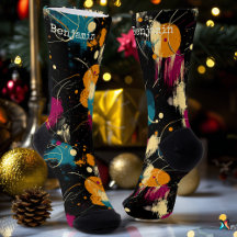 Abstract Cosmic Splash Black Socks with Bold Colou