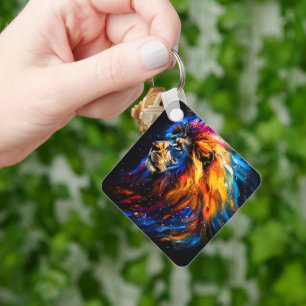 Abstract Cosmic Wildlife Lion Portrait Key Ring