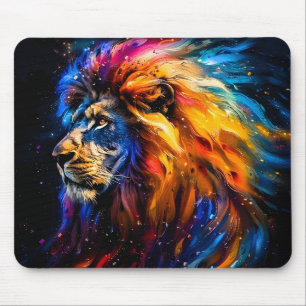 Abstract Cosmic Wildlife Lion Portrait Mouse Pad