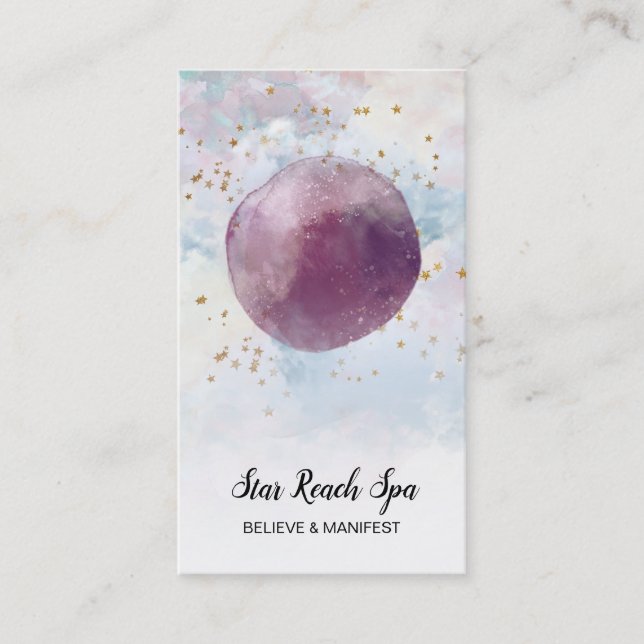 *~* Abstract Cosmo Stars Watercolor Universe Sky Business Card (Front)