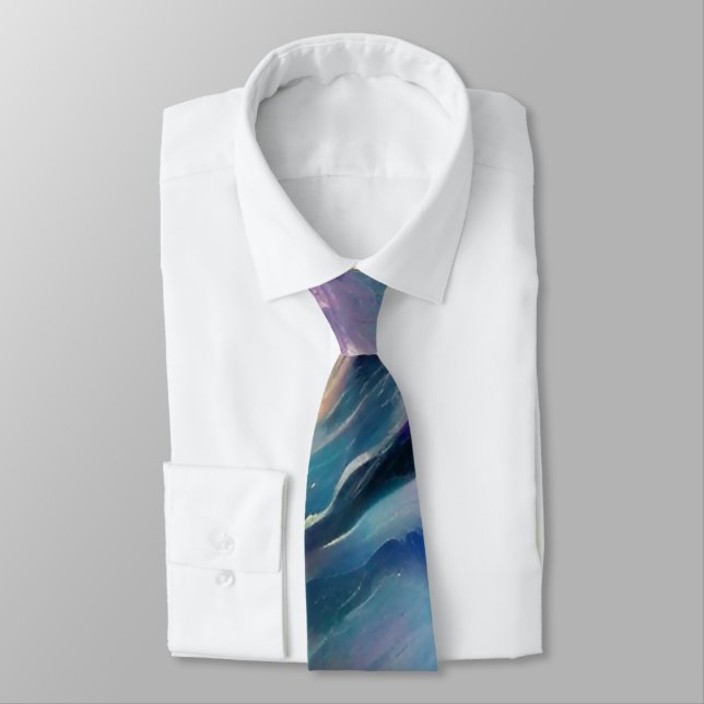 Abstract Cosmos Blue, Grey and Purple Tie (Tied)
