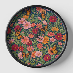 Abstract Cosmos Flowers Butterflies Art Clocks