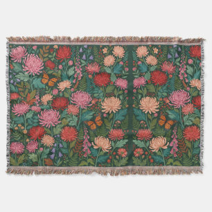 Abstract Cottagecore Chrysanthemums Monarch Blanke Throw Blanket