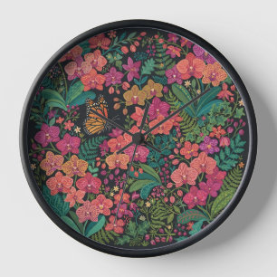 Abstract Cottagecore Orchid Butterfly Art Clocks