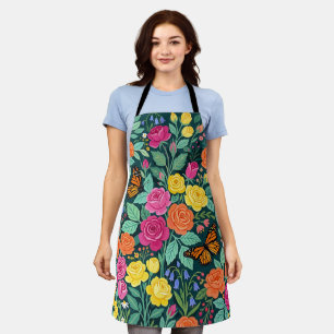 Abstract Cottagecore Roses & Butterflies Apron
