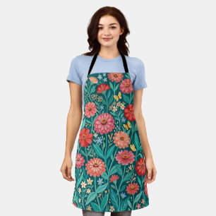 Abstract Cottagecore Zinnias & Butterflies Apron