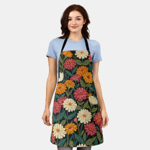Abstract Cottagecore Zinnias Butterflies Apron