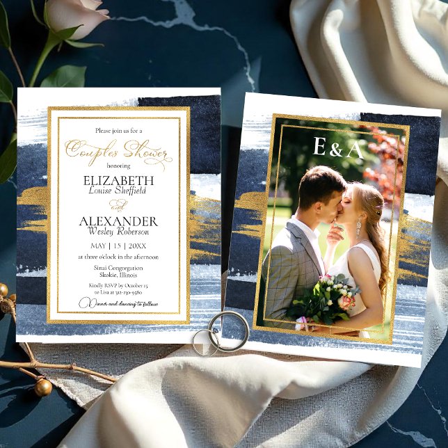 Abstract Couples Shower Invitation | Blue Photo (Creator Uploaded)