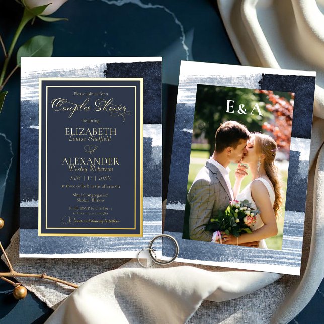 Abstract Couples Shower Invitation | Gold Blue (Creator Uploaded)