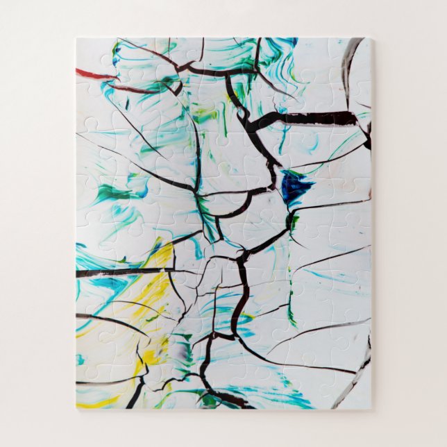 Abstract Cracks in Green Yellow Blue Jigsaw Puzzle (Vertical)