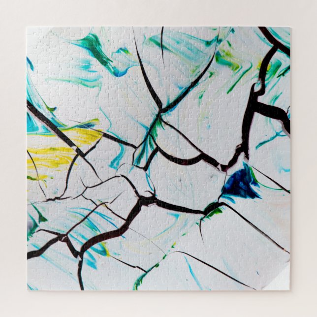 Abstract Cracks in Green Yellow Blue Jigsaw Puzzle (Vertical)