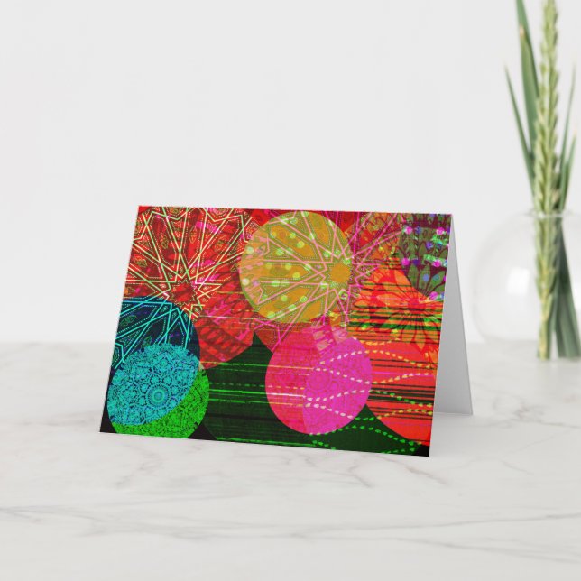Abstract Crazy and Colourful Circles Art Note Card (Front)