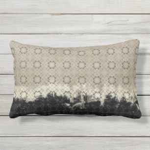 Abstract Cream, Grey, Bronze Vintage Pattern Lumbar Cushion