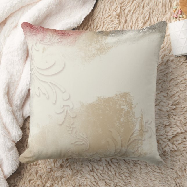 Abstract Cream Tan Red Decor Cushion (Blanket)