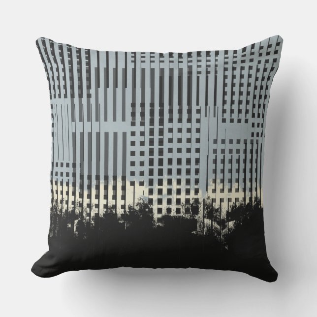Abstract Cream, Teal, & Black Stripe Pattern Cushion (Front)