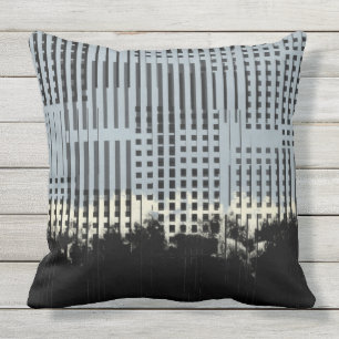 Abstract Cream, Teal, & Black Stripe Pattern Cushion