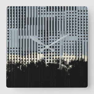 Abstract Cream, Teal, & Black Stripe Pattern Square Wall Clock