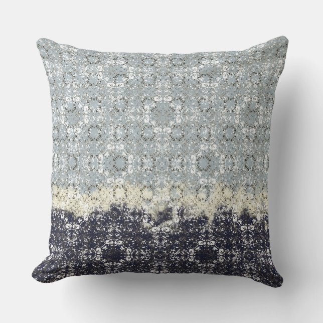 Abstract Cream, Teal, & Navy Blue Vintage Pattern Cushion (Front)