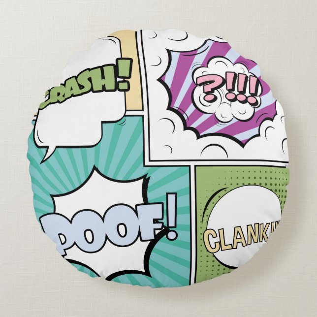 Abstract creative concept comic pop art style blan round cushion (Front)