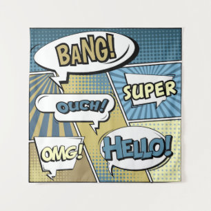 Abstract creative concept comic pop art style blan tapestry