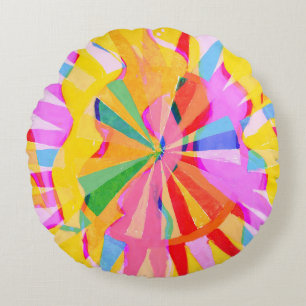 Abstract creative drawing, colourful background. round cushion