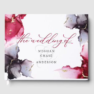 Abstract Crimson and Amethyst Geode Guest Book