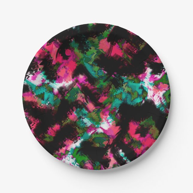 Abstract crimson black paper plate (Front)