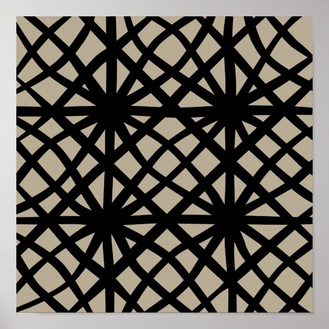Abstract Criss Cross Lines Black on Tan Print (Front)