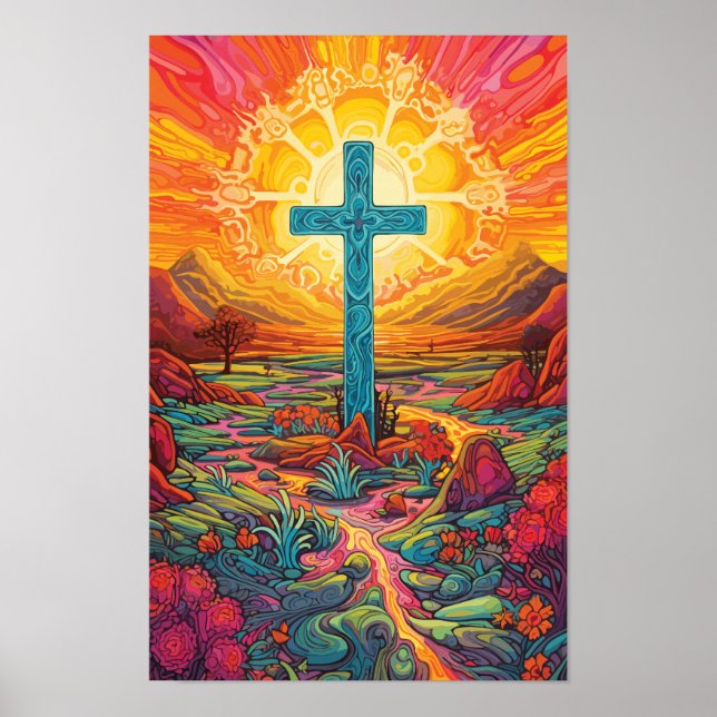 Abstract Cross Psychedelic Chicano Art Poster (Front)