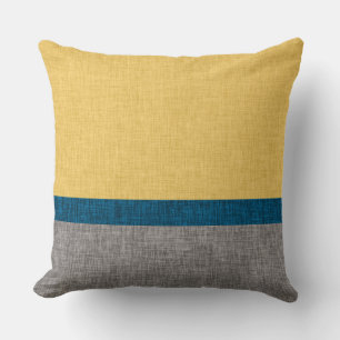 Abstract Crosshatch Yellow Teal Blue Grey Cushion