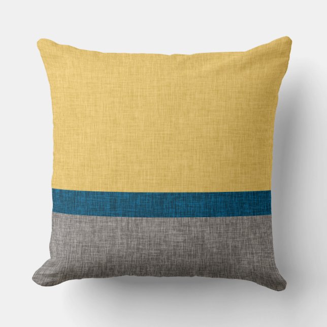 Abstract Crosshatch Yellow Teal Blue Grey Cushion (Front)
