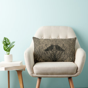 Abstract crow love bird tree grey white pillow