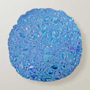 Abstract Crystal Turquoise and Blue Round Cushion