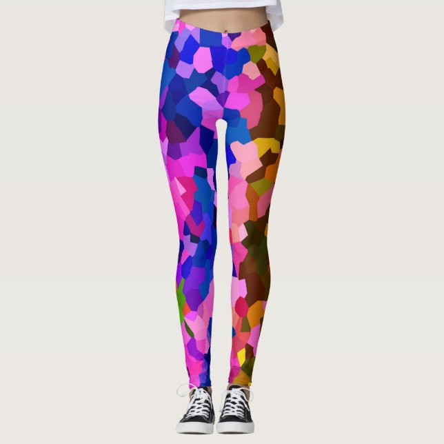 Abstract Crystalline Vibrant Mosaic Pattern Leggings (Front)