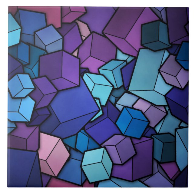 Abstract Cubes Ceramic Tile (Front)