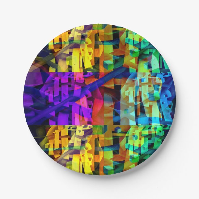 Abstract cubes purple paper plate (Front)