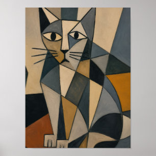 Abstract Cubist Cat Head Art Colourful Geometric Poster