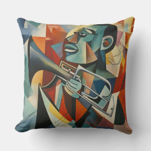 Abstract Cubist Jazz Trumpeter Cushion