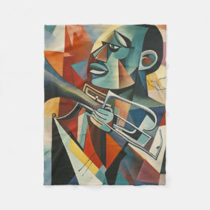 Abstract Cubist Jazz Trumpeter Fleece Blanket