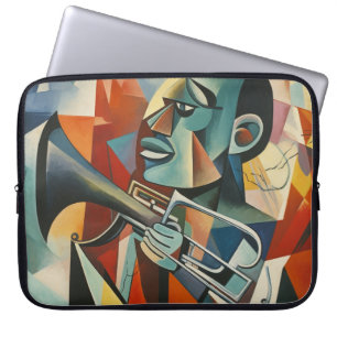Abstract Cubist Jazz Trumpeter Laptop Sleeve