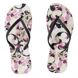 Abstract Curly Black Pink Waves Thongs