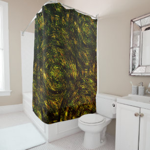 Abstract curved bands in golden green and darkest shower curtain