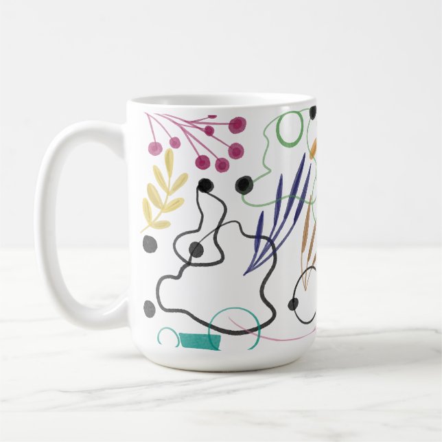 Abstract Curved Lines, Seeds Flowers & Leaves Coffee Mug (Left)