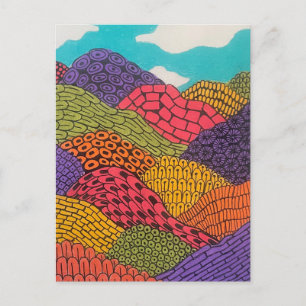 Abstract Curvy Bendy Color Pencil Landscape Postcard