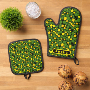 Abstract Custom Fun Vegetables Corn Peas Pattern Oven Mitt & Pot Holder Set