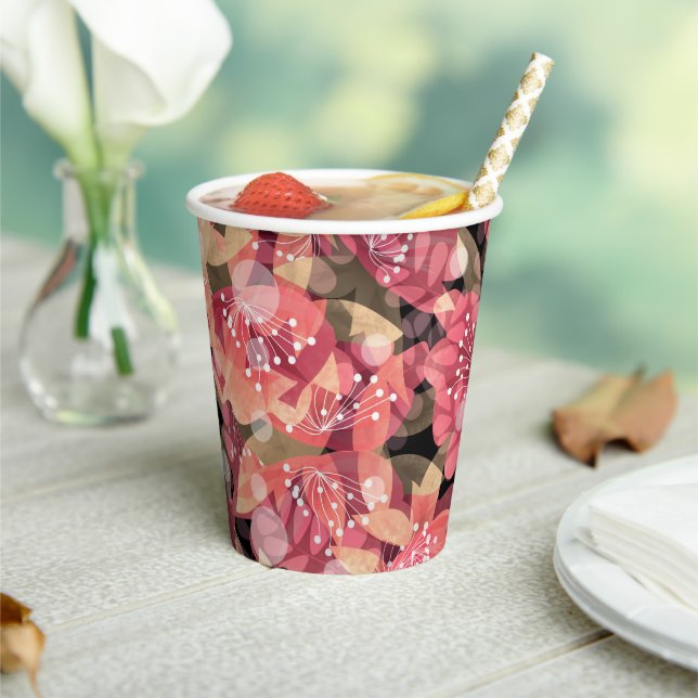 Abstract cute beautiful pink flowers floral design paper cups (Insitu)