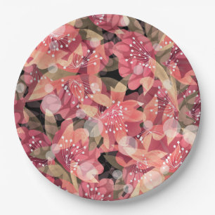 Abstract cute beautiful pink flowers floral design paper plate